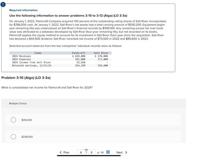 Required information Use the following information to answer problems 3-10 to 3-12