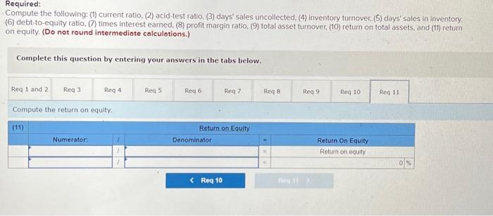 ratio. (7) times interest earned, (8) profit margin ratio, (9) total asset