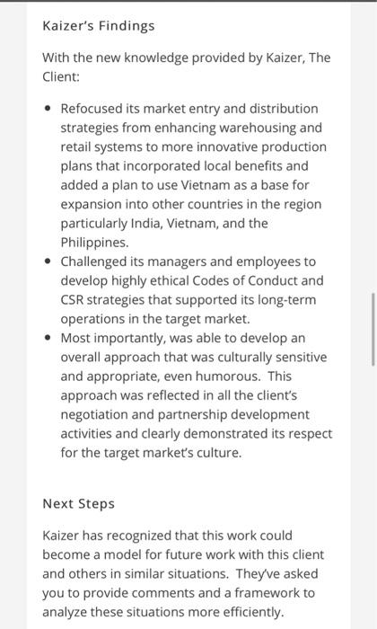 doing business in that region. The case study analysis will be completed