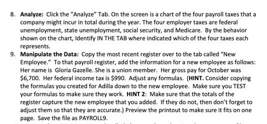 the last day of each month. Payroll data for October of this
