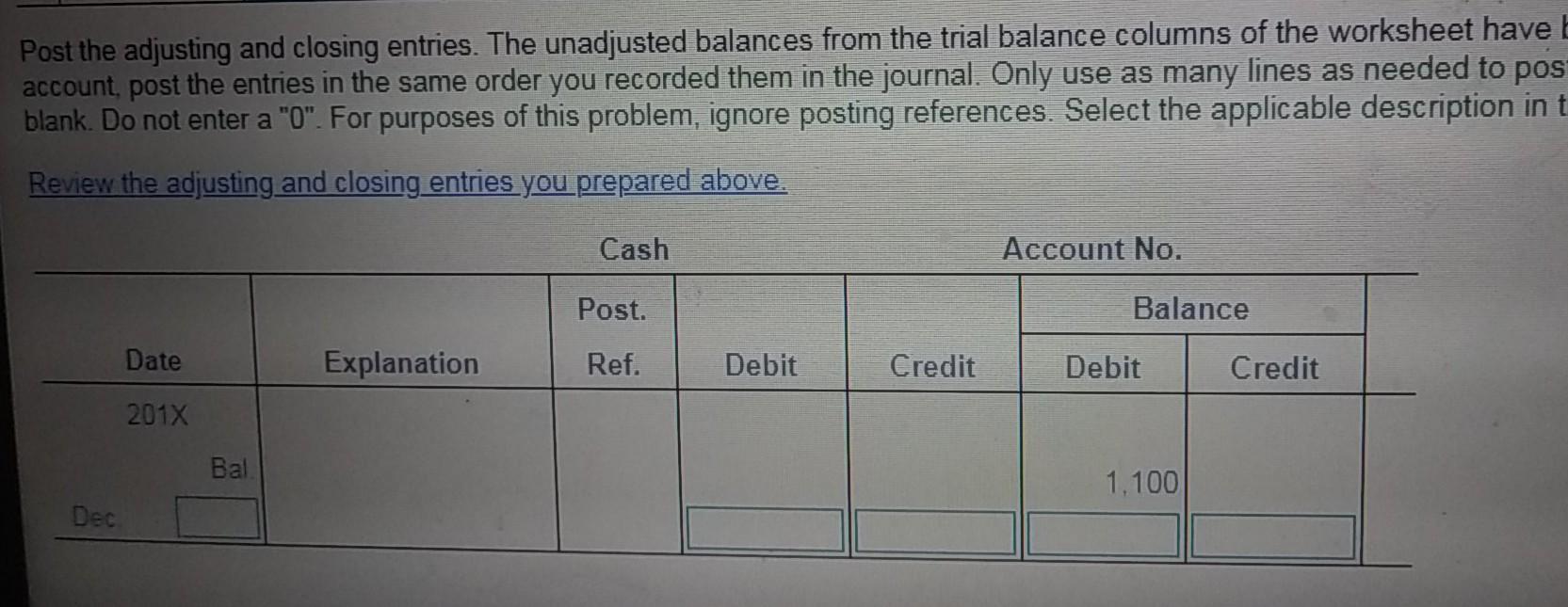 from the inal balance columns of the worksheel have been entered into