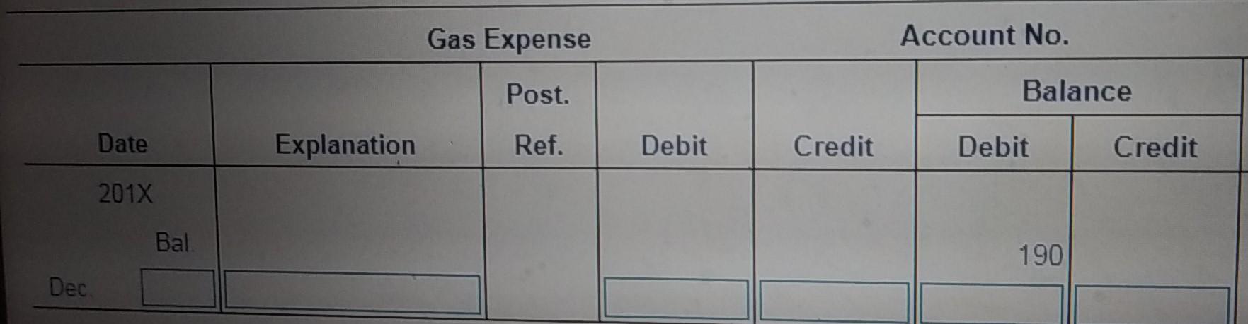 Credit 2017 Bal 1.100 Dec Prepaid Insurance Account No. Post. Balance Date
