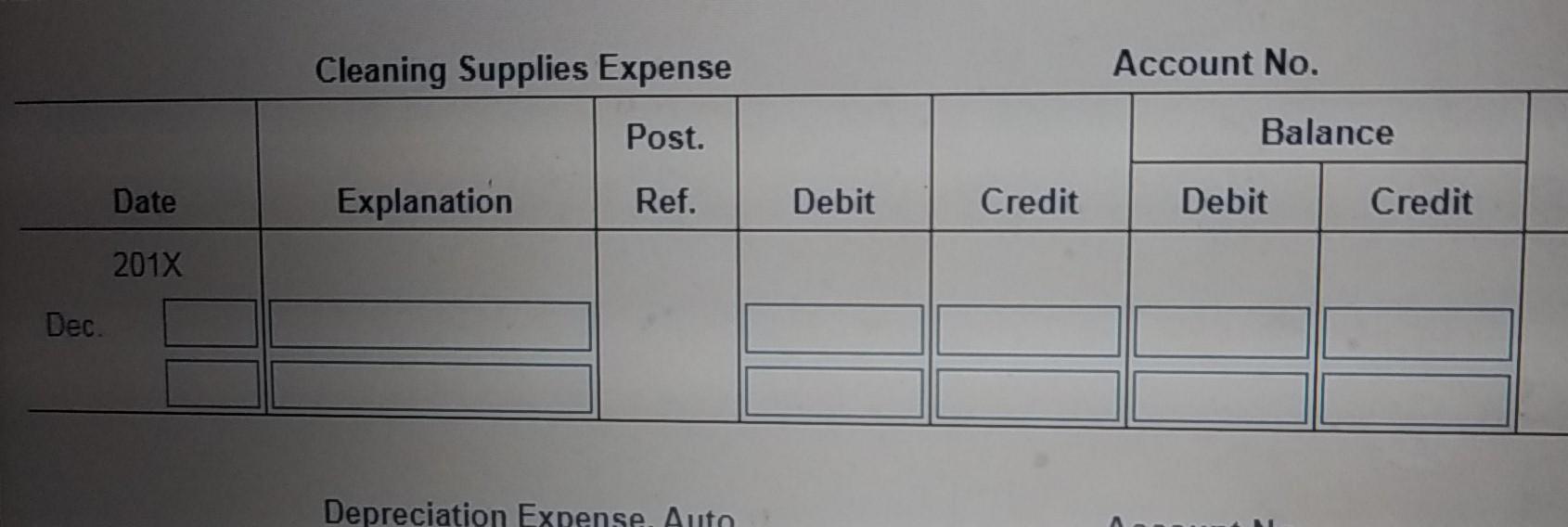 No. Balance Post. Date Explanation Ref. Debit Credit Credit Debit 201X Bal