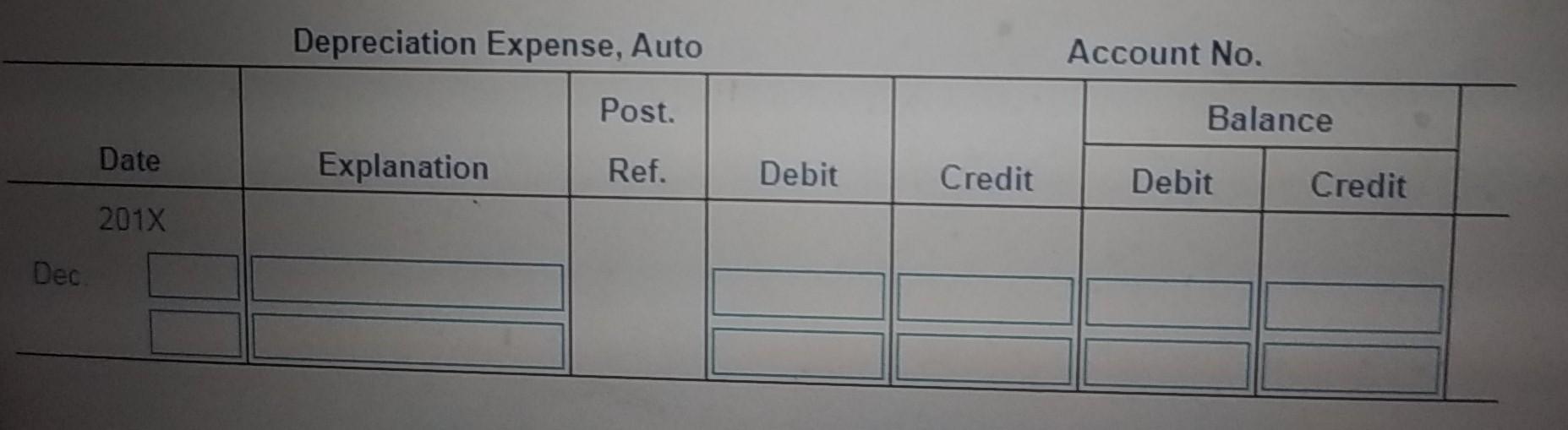 3,290 Dec accounts for you. Accumulated Depreciation, Auto Account No. Post. Balance
