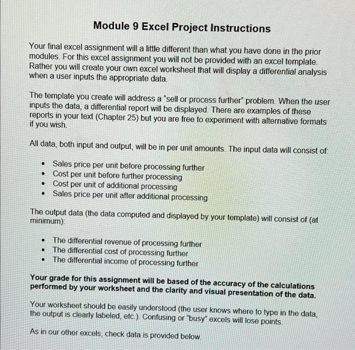  Module 9 Excel Project Instructions Your final excel assignment will a