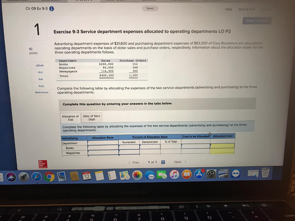 Service department expenses allocated to operating departments LO P2 Advertising department expenses