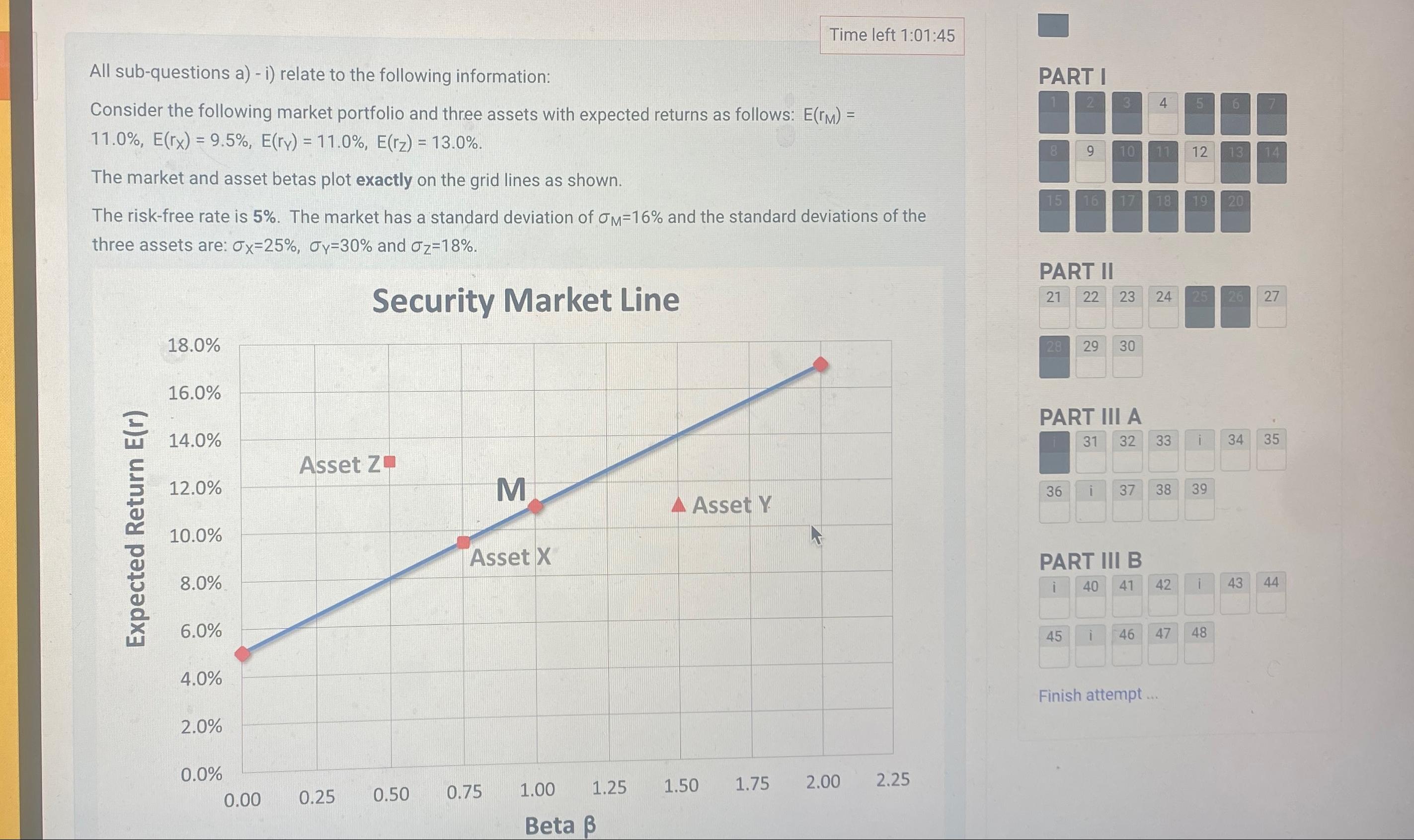  Time left 1:01:45 All sub-questions a)- i) relate to the following