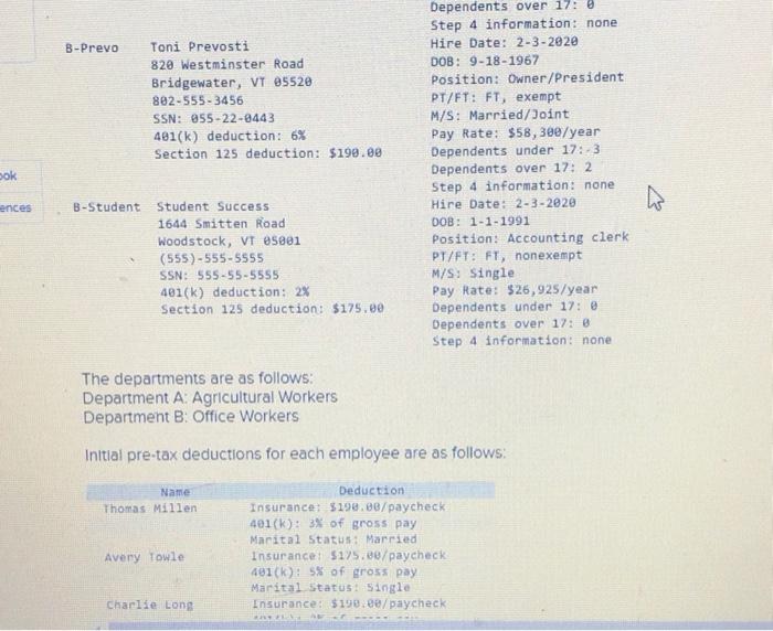 classification. The following employees make up Sugarhouse's staff Employee Number A-Malle Name