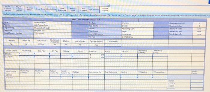 1901 Main Street #2 Bridgewater, VT 05520 802-575-5423 SSN: 275-28-8945 401(k) deduction: