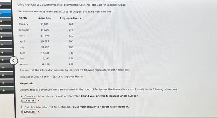 Using High-Low to Calculate Predicted Total Variable Cost and Total Cost for