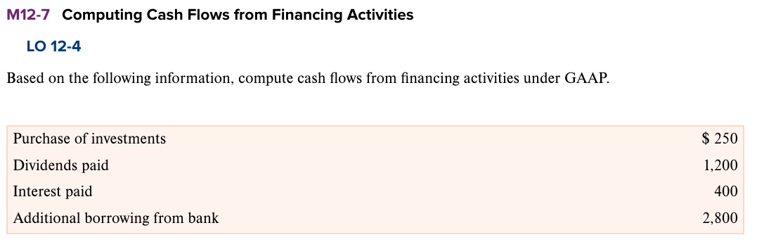  M12-7 Computing Cash Flows from Financing Activities LO 12-4 Based on