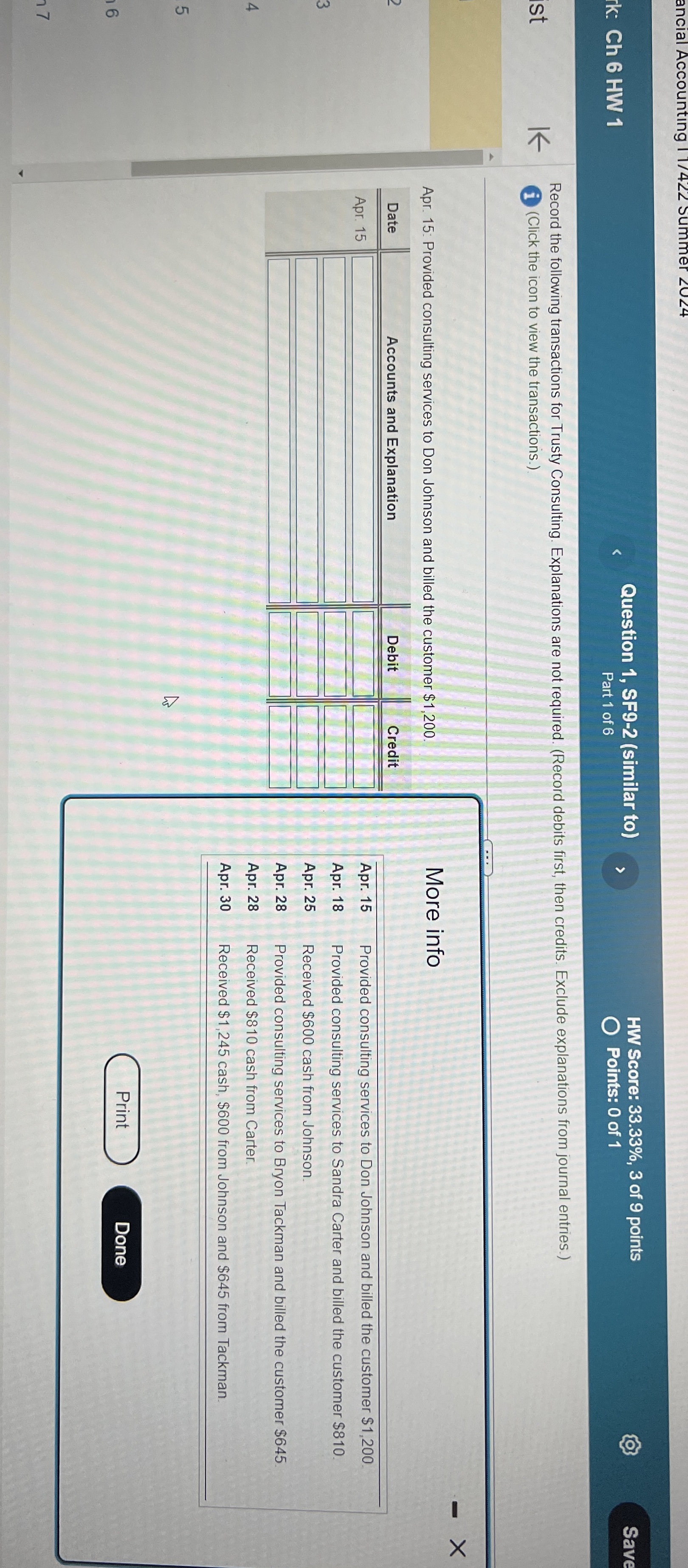  k: Ch 6 HW 1 Question 1, SF9-2(similar to) HW Score: