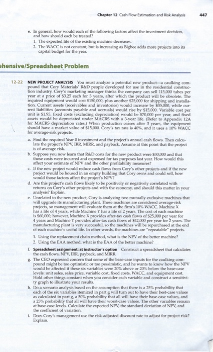  Chapter 12 Cash Flow Estimation and Risk Analysis e. In general,