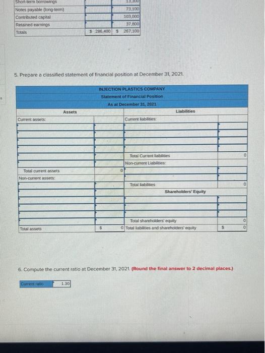 the following Cash Investments (short-ters) Accounts receivable Inventories Notes receivable (long-term) Equipment