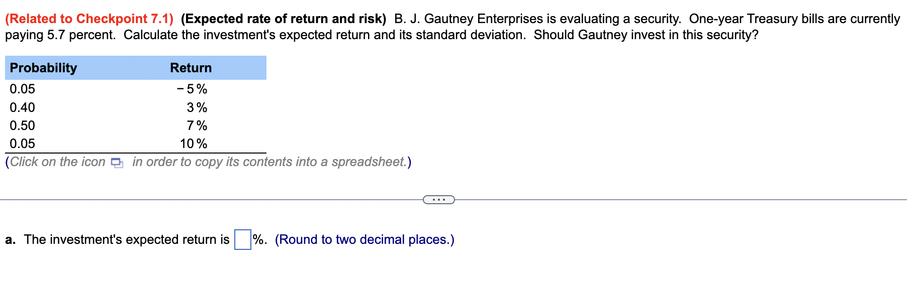  (Related to Checkpoint 7.1)(Expected rate of return and risk) B. J.