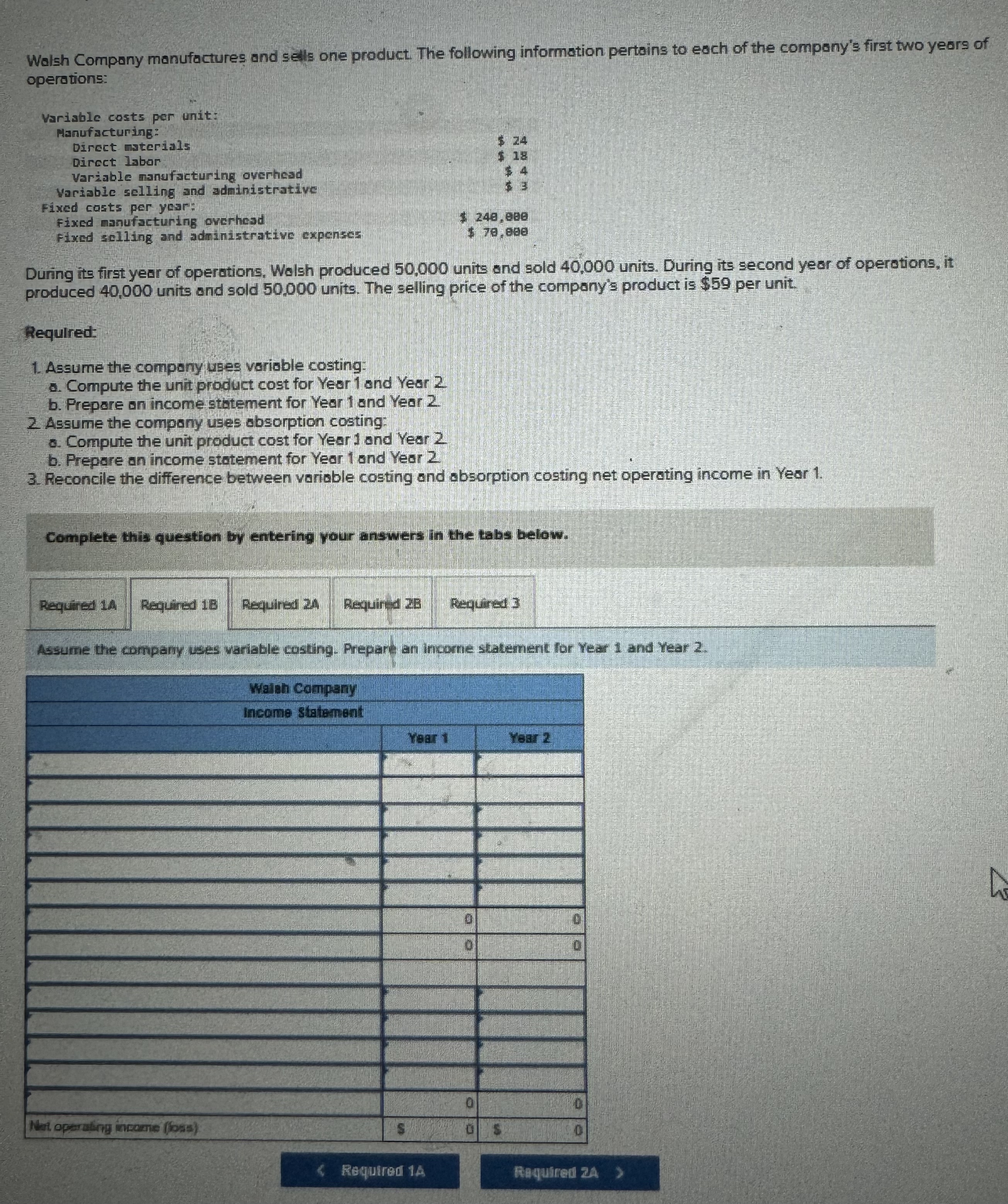 Welsh Compony manufactures one fol"ing information pertains to each ofthe company: first