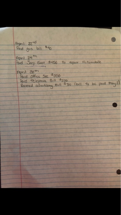 TOTAL 5700.00 Required Work for April 1. Journaline transactions and post to