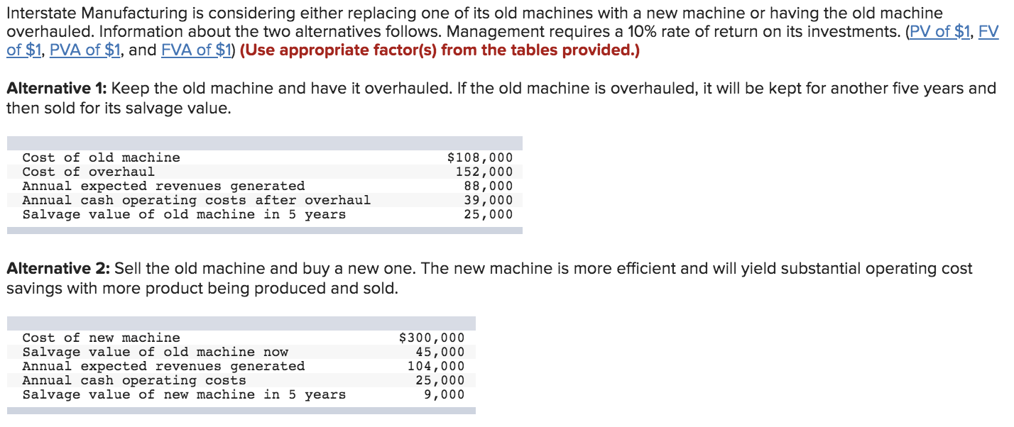  Interstate Manufacturing is considering either replacing one of its old machines