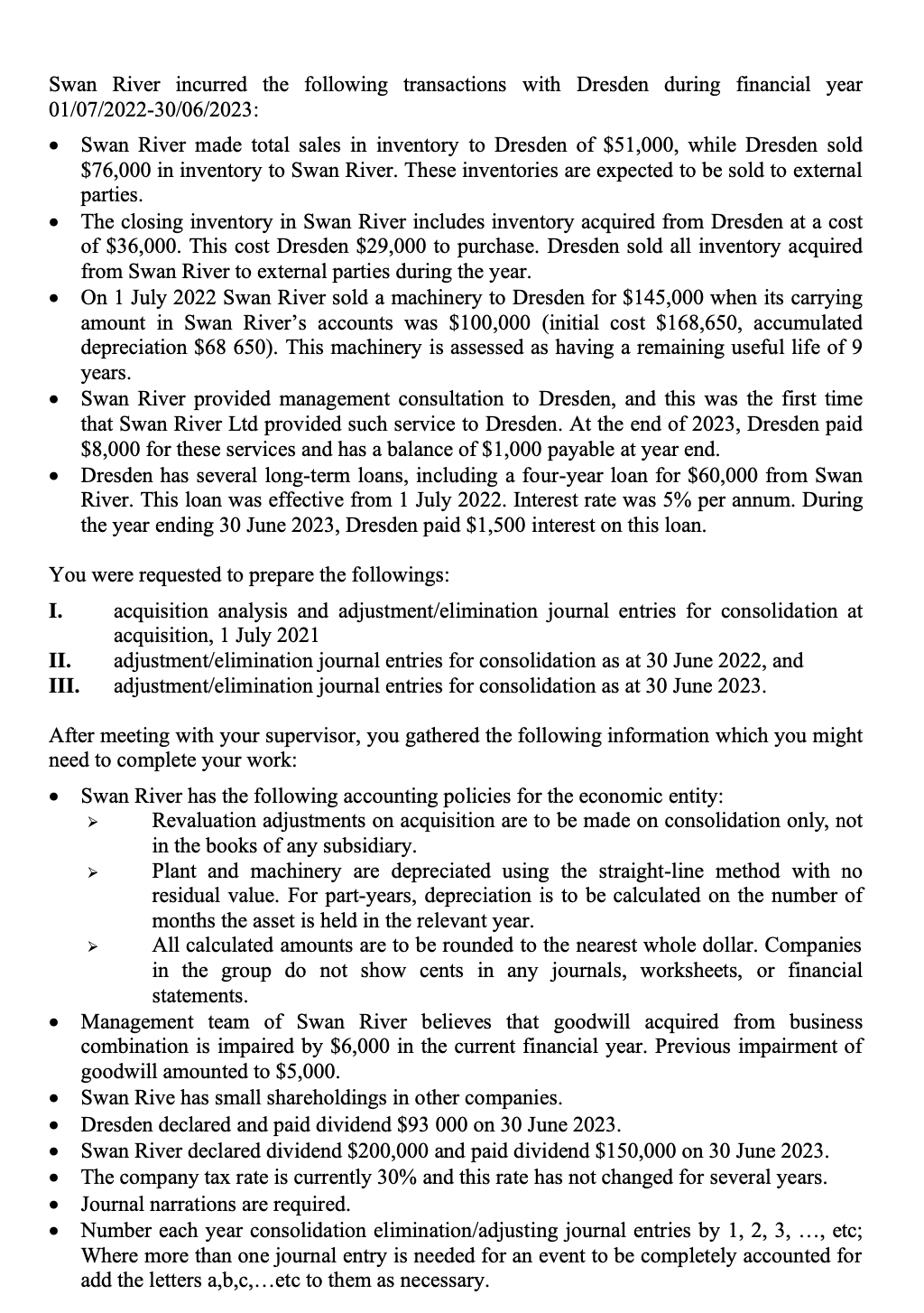 River) acquired 100% of the shares of Dresden Ltd (Dresden) on 1