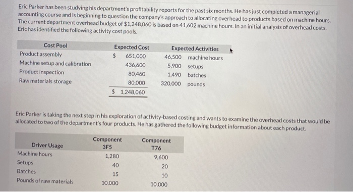 activity-based costing and wants to examine the overhead costs that would be