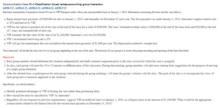  Communication Case 15-2 Classification issues; leee accounting: group interaction LO15-1 LO15-2