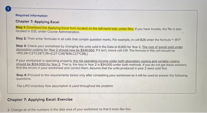  Required information Chapter 7: Applying Excel Step 1: Download the Applying