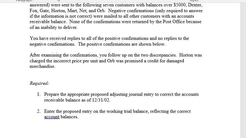 begin your substantive audit work in the accounts receivable area, you obtained