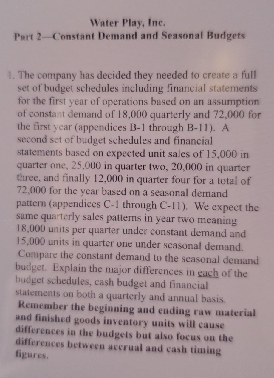 Please help! thanks (: Water Play, Inc. Part 2 Constant Demand