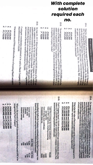  With complete solution required each no. MULTIPLE CHOICES-COMPUTATIONAL 13.1: Maine purchased