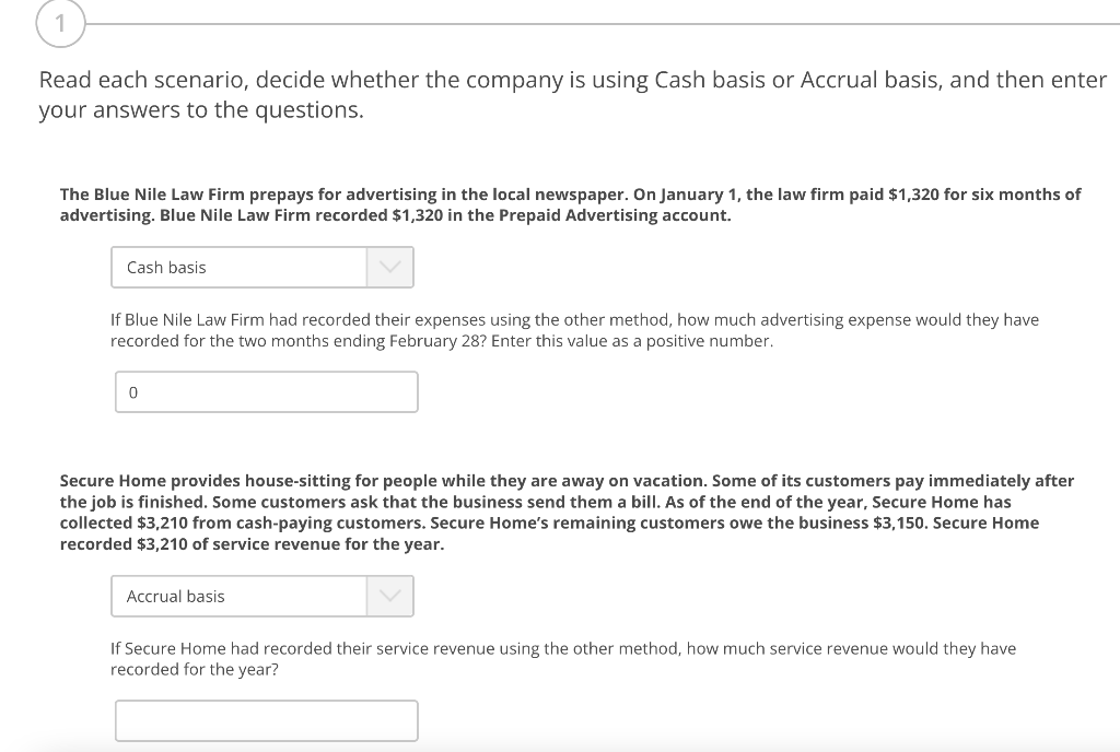  1 ead each scenario, decide whether the company is using Cash