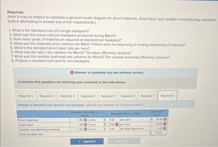 costs relating to a single backpack are given below: Overhead is applied