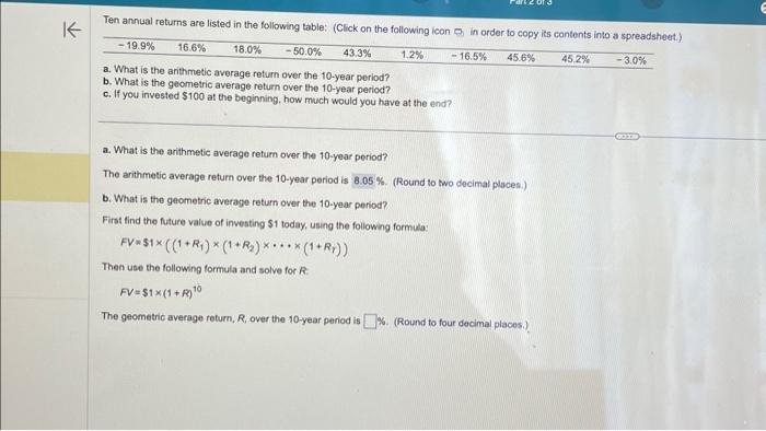  a. What is the arithmetic average retum over the 10 -year