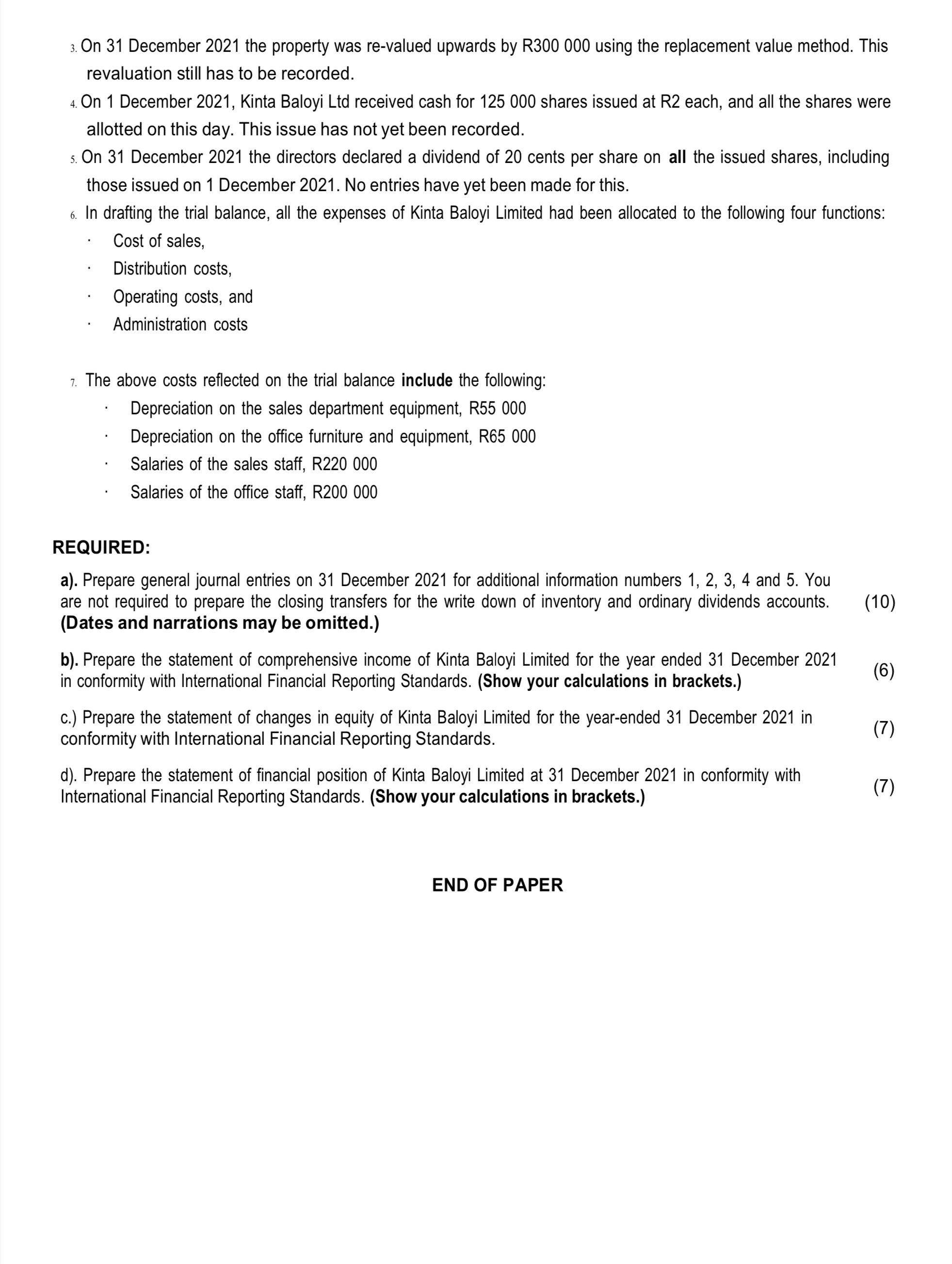  QUESTION 1 [30 MARKS) Kinta Baloyi Limited has an authorised share
