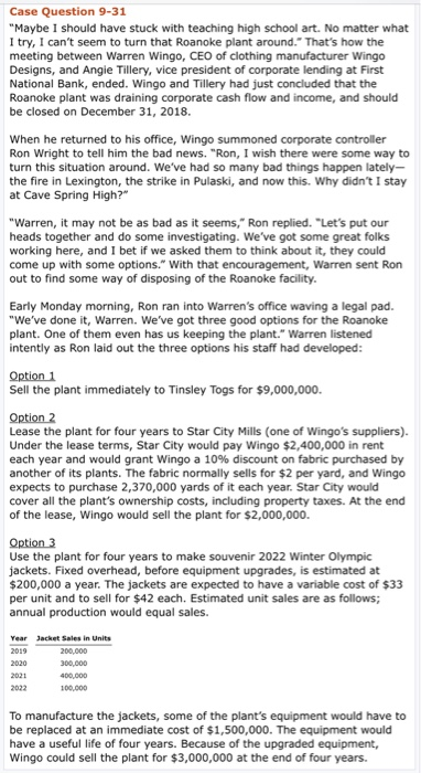  Case Question 9-31 "Maybe I should have stuck with teaching high