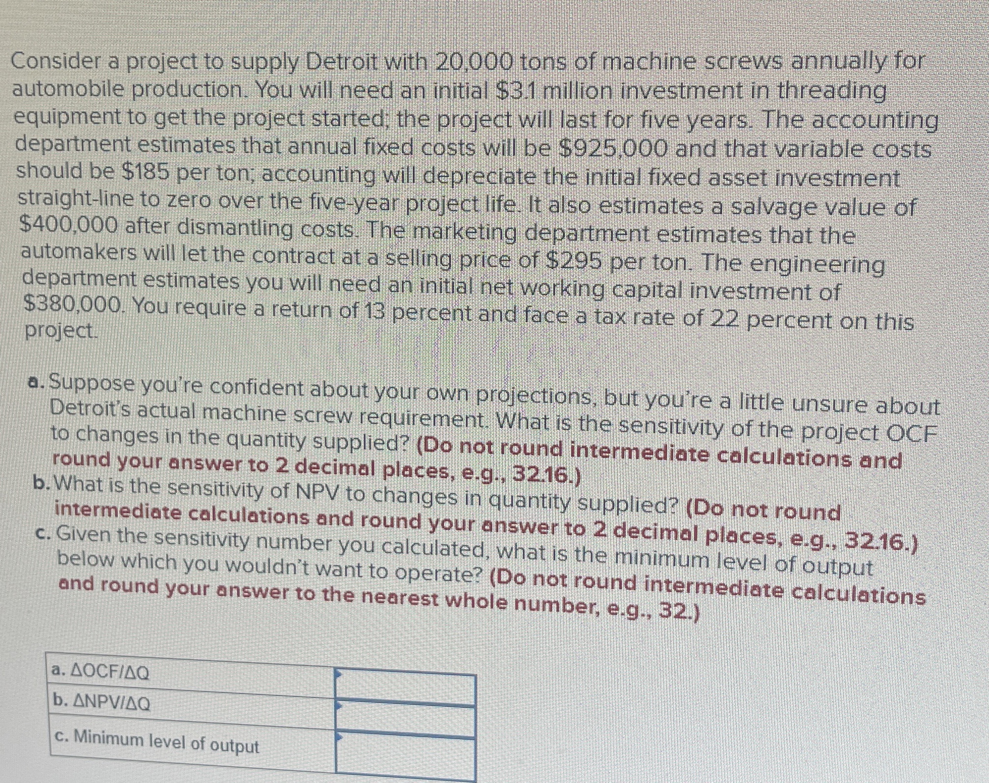  Consider a project to supply Detroit with 20,000 tons of machine
