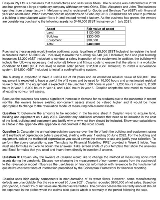 PLEASE ANSWER 2 & 3 Caspian Pty Ltd is a business that