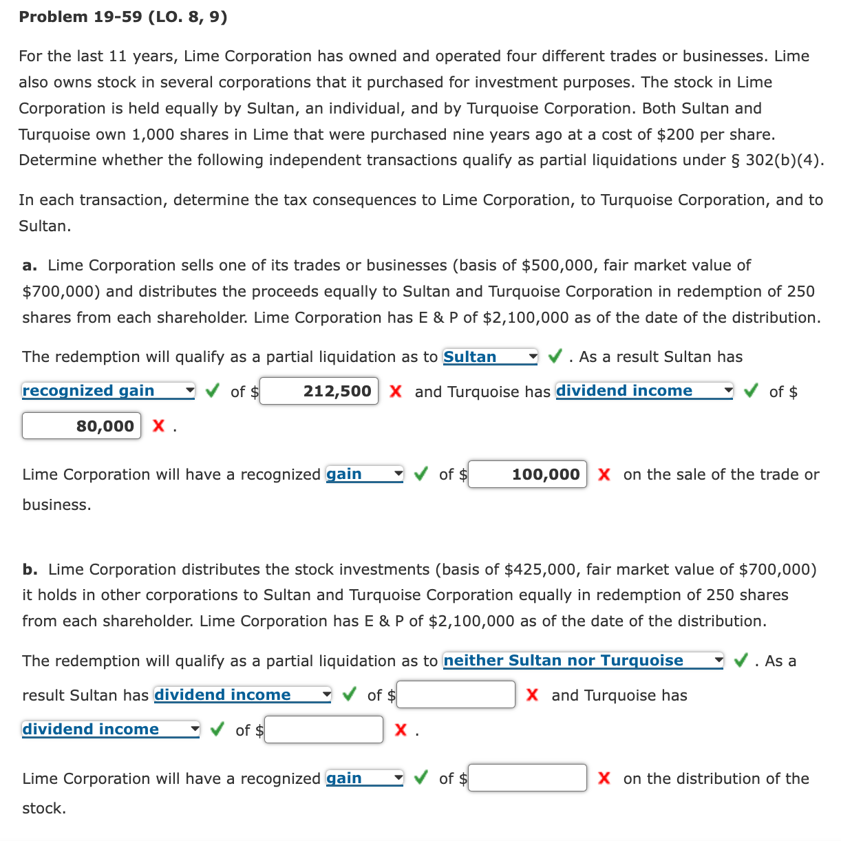  Problem 19-59(L0.8,9) For the last 11 years, Lime Corporation has owned