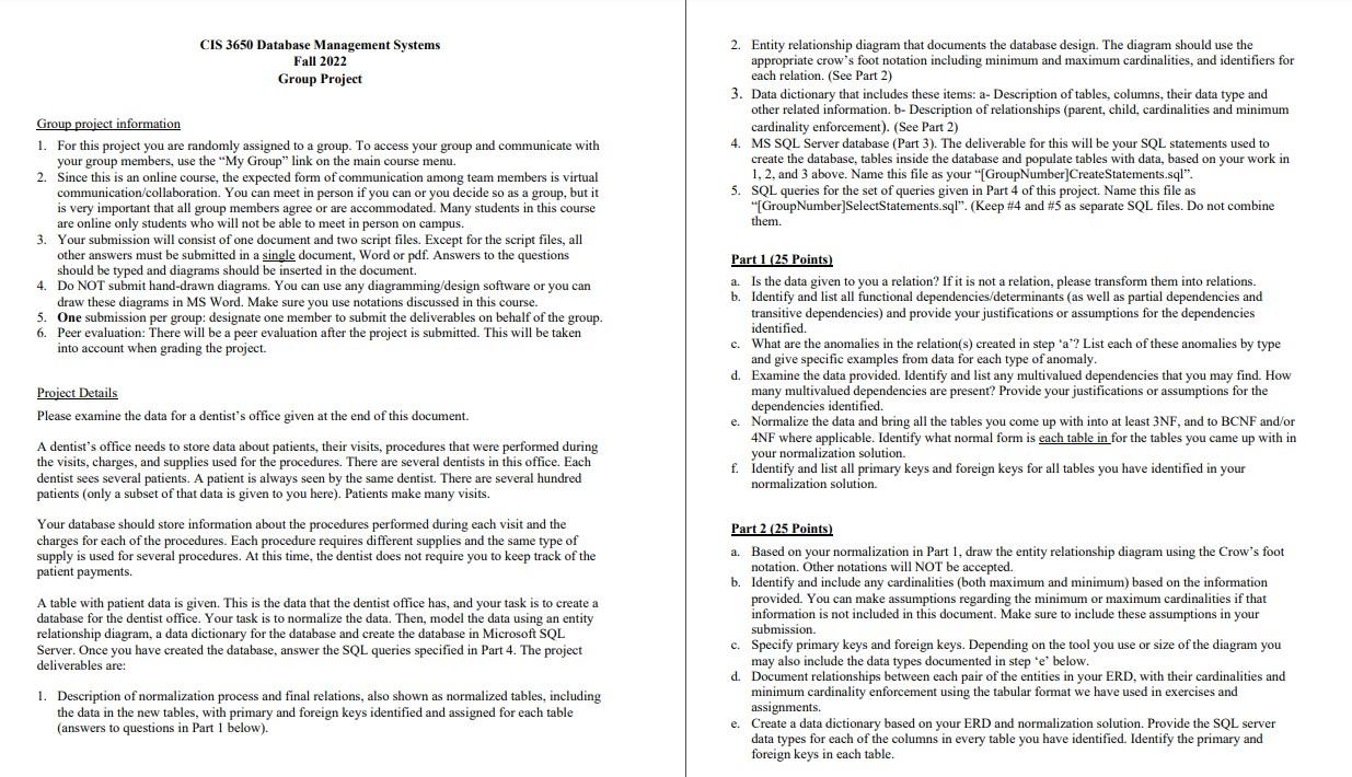 CIS 3650 Database Management Systems 2. Entity relationship diagram that documents