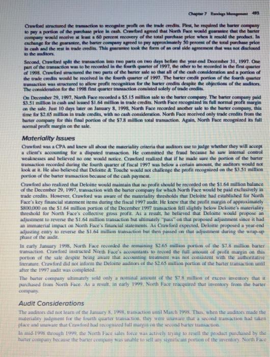 existed in the case and the role and responsibilities of the auditors