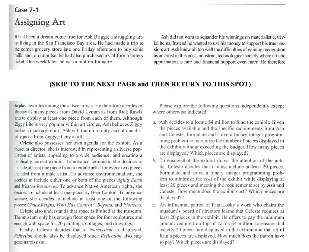 The Excel sheet is part of the solution for question a)