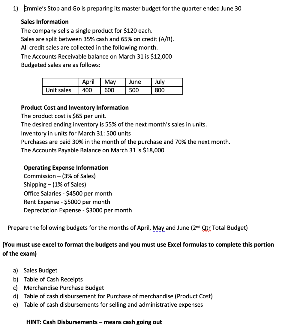  THIS NEEDS TO BE DONE ON EXCEL!!!!! The work for this