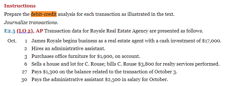  Instructions Prepare the debit-credit analysis for each transaction as illustrated in