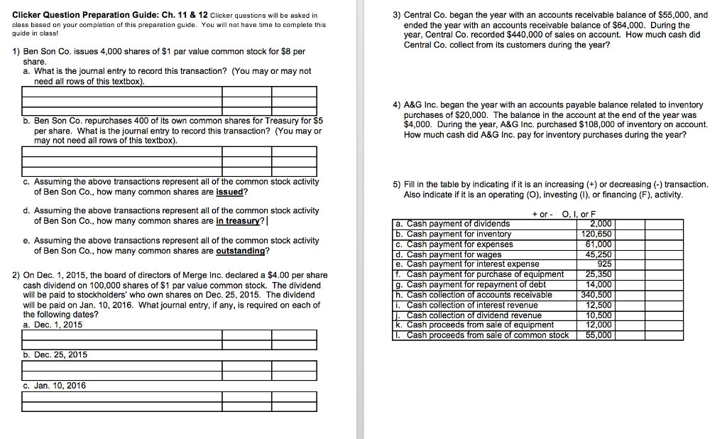  Clicker Question Preparation Guide: Ch. 11 & 12 Clicker questions will