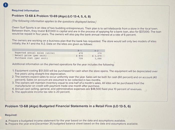  Required information Problem 13-68 \& Problem 13-69 (Algo) (LO 13-4, 5,