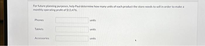  For future planning purposes, help Paul determine how many units of