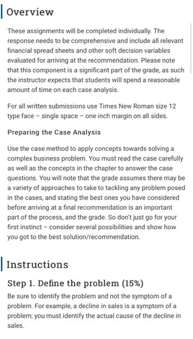  Overview These assignments will be completed individually. The response needs to