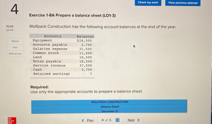  Check my work View previous attempt 4. Exercise 1-8A Prepare a