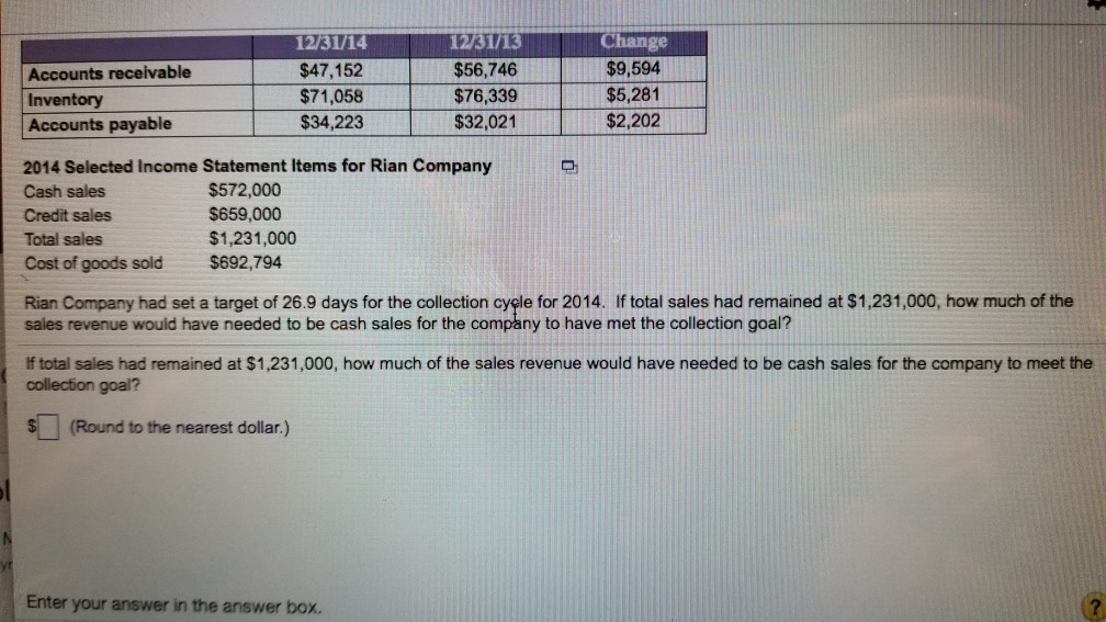 2013 and 2014 Selected Balance Sheet Accounts of Rian Company 12/31/14 $47,152