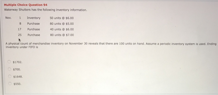  Help please will thumbs up! Multiple Choice Question 94 Waterway Shutters