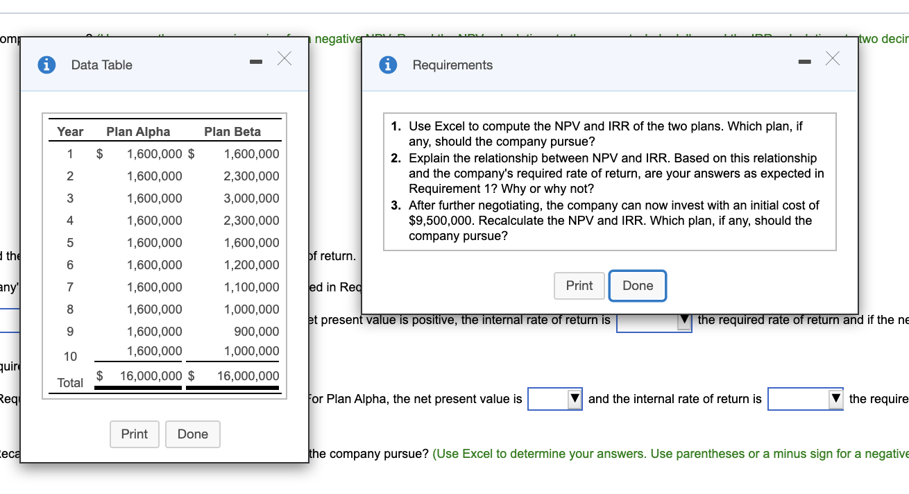  D om negative . Stwo decir 1 Data Table i Requirements